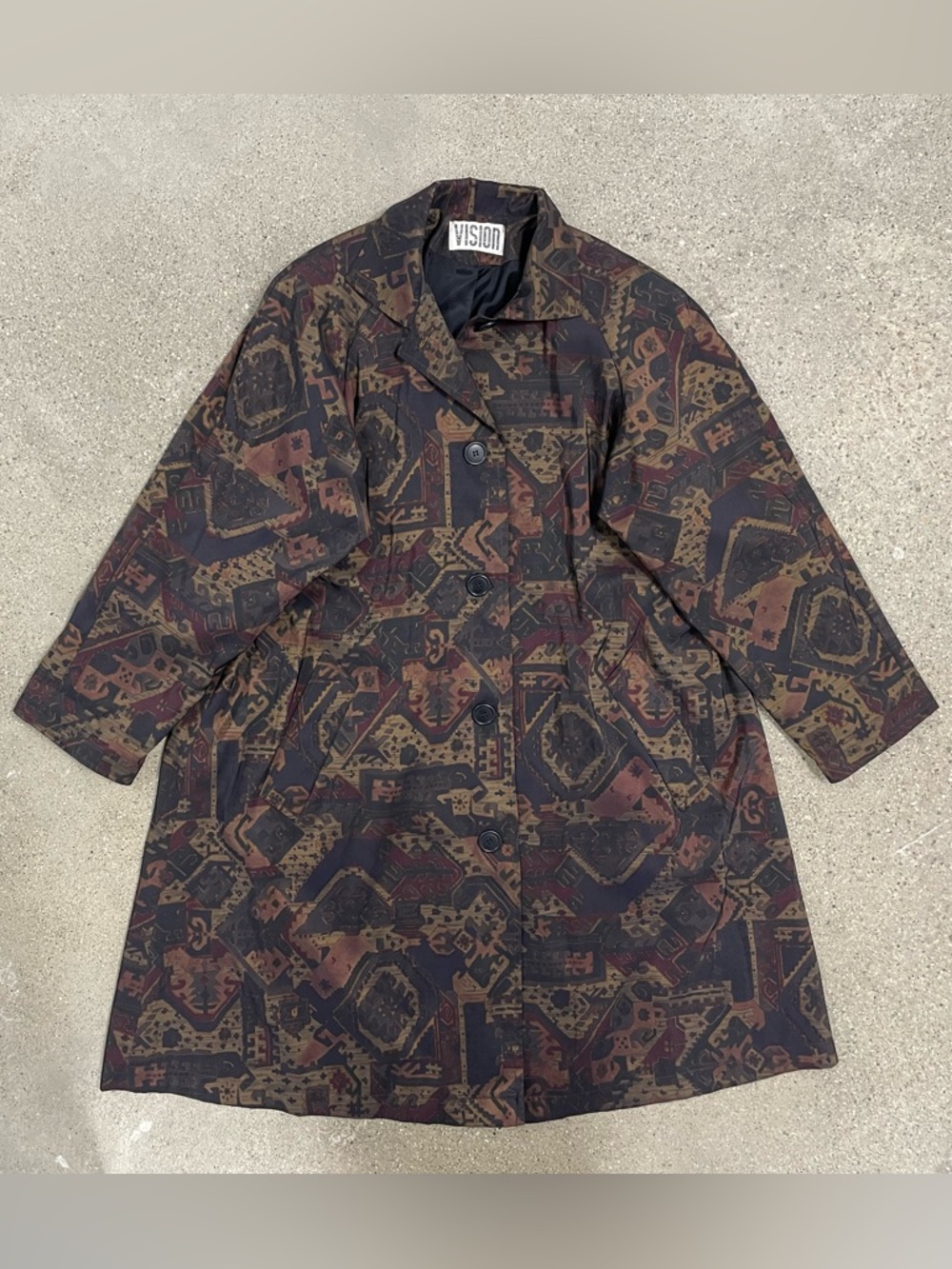 Vision Vintage Aztec Pattern Long Trench Pea Coat Style Jacket